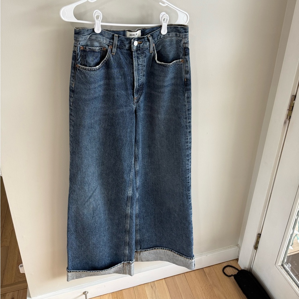 Agolde Dame Wide Leg Cuffed Hem Jeans - Dark Wash - Size 27 - Picture 3 of 16